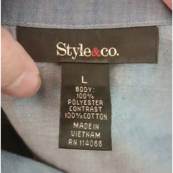 Style & Co Blouse Sheer Sleeveless Button Up Tunic Tank Top Floral Size Large - Picture 3 of 4